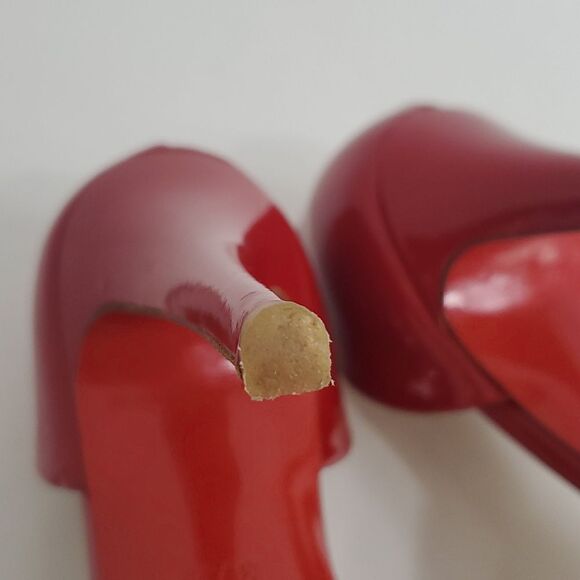 Christian Louboutin Patent Peep Toe Red Heels Size 37.5 - Picture 12 of 14